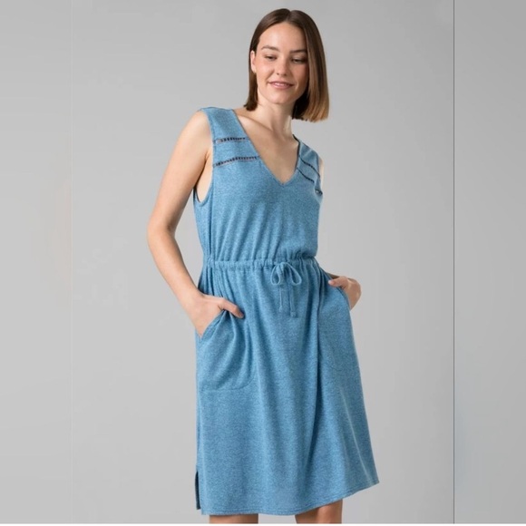 NEW Prana Cozy Up Korrine Dress M Blue Sky Heather Relaxed Fit Hemp - Picture 2 of 15
